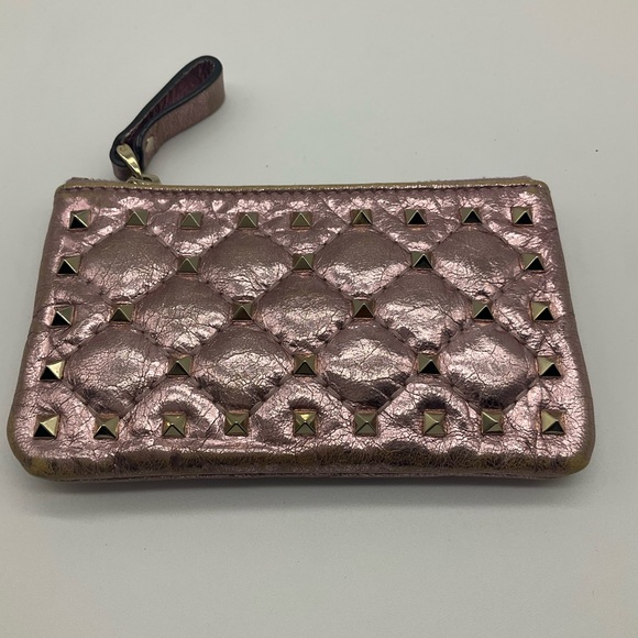 Valentino Pink Metallic Quilted Patent Rockstud Zip Pouch/Key cles - Picture 3 of 14